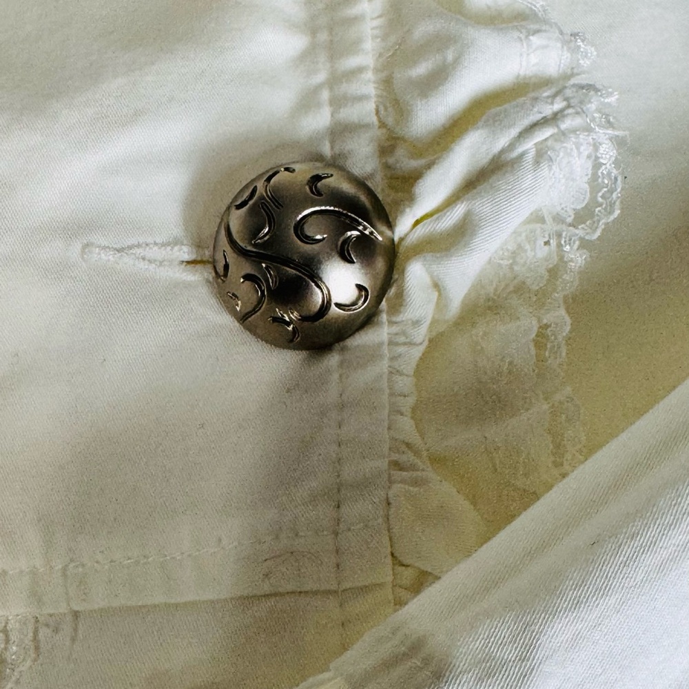 Kelly USA Vintage Ivory Pearl Trim Ruffle Blazer Cottagecore Jacket Size Medium - Picture 10 of 13